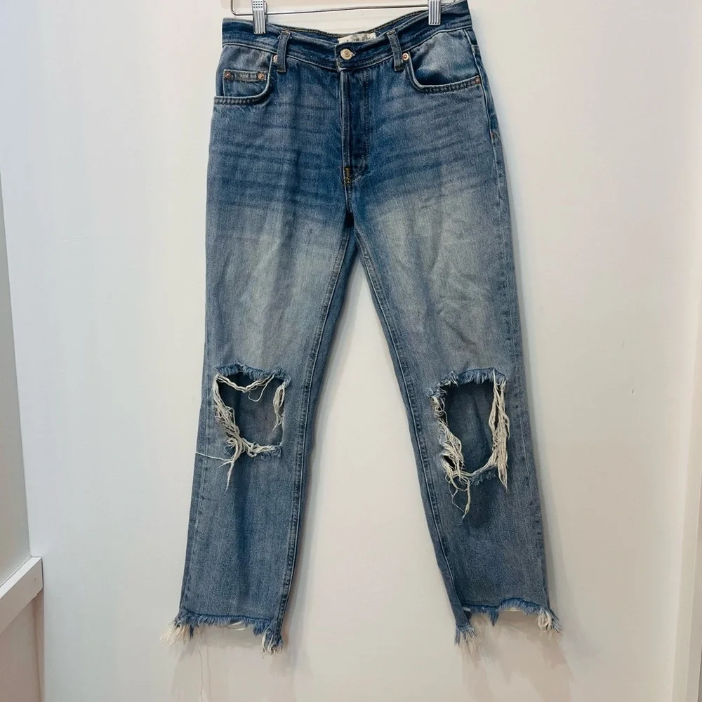 Free People Maggie Mid Rise Straight Leg Jeans cropped size 24 - Picture 2 of 9